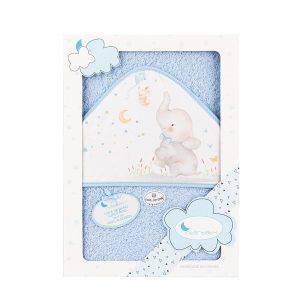.TOALLA CAPA DE BAÑO BEBE 1m X 1m Algodon INTERBABY ELEFANTE AZUL 01227-01